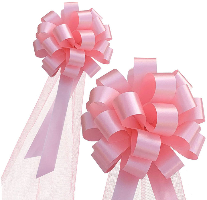 Wedding Pull Bows with Tulle Tails - 8" Wide, Set of 6