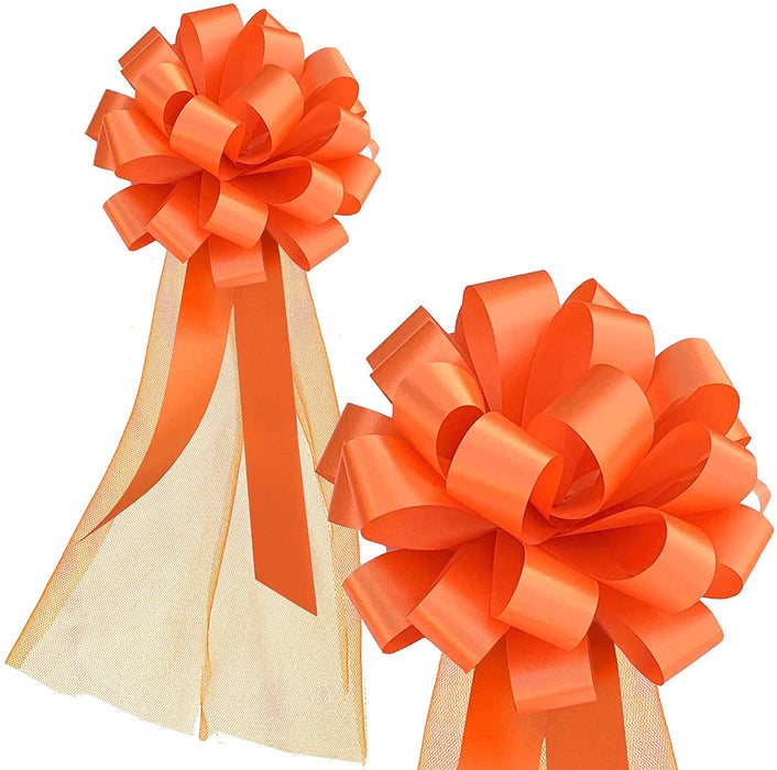 Wedding Pull Bows with Tulle Tails - 8" Wide, Set of 6