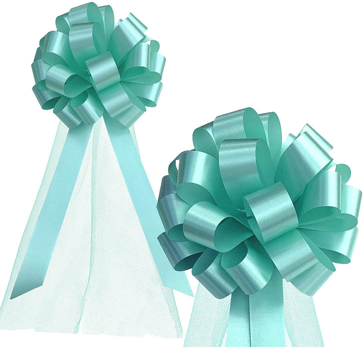 Wedding Pull Bows with Tulle Tails - 8" Wide, Set of 6