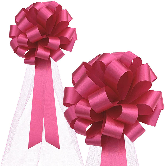 Wedding Pull Bows with Tulle Tails - 8" Wide, Set of 6