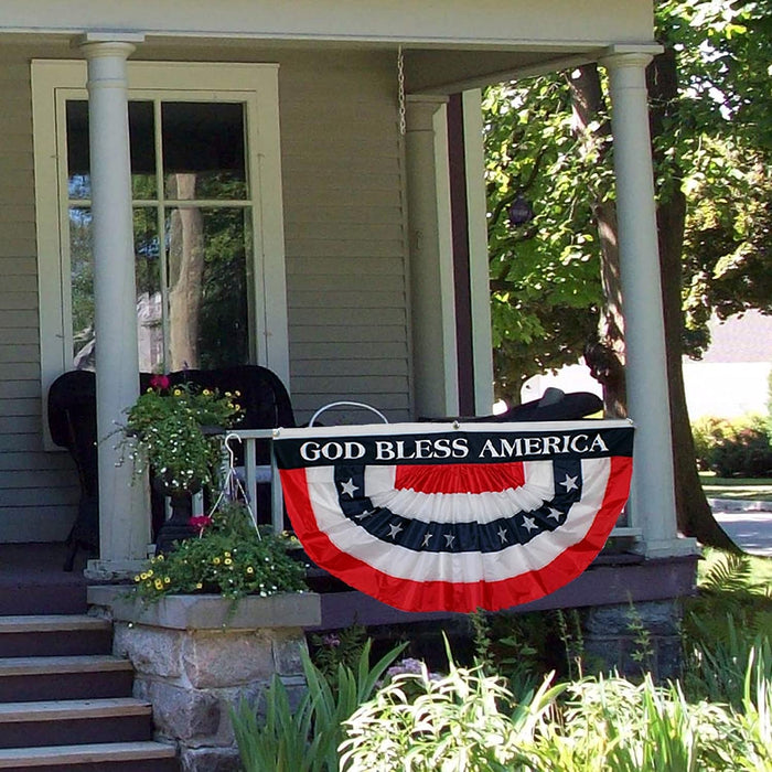 Patriotic Pleated Fan Flag Bunting Banner - 3' x 6', God Bless America