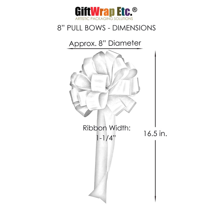 Green White Christmas Pull Bows - 8" Wide, Set of 6