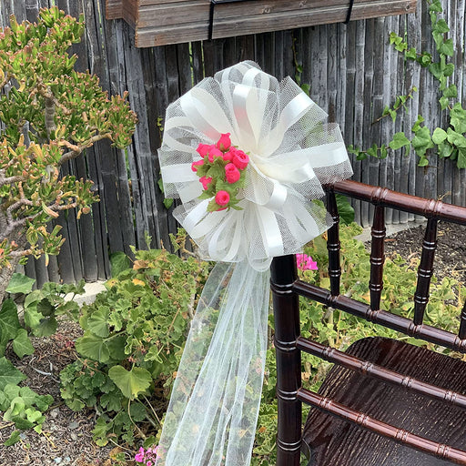 fuchsia-ivory-tulle-pew-bows