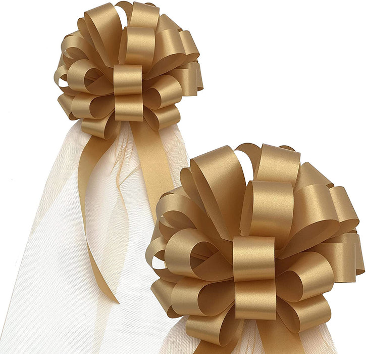 Wedding Pull Bows with Tulle Tails - 8" Wide, Set of 6