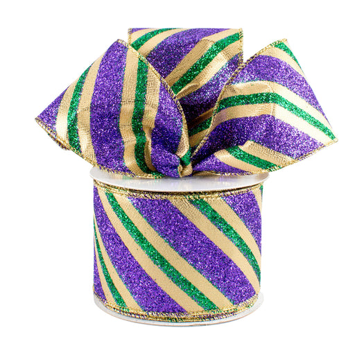 Glitter Striped Mardi Gras Ribbon - 2 1/2" x 10 Yards