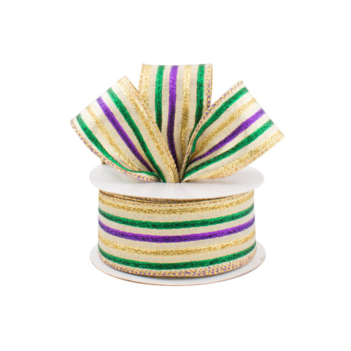 Lamé Striped Mardi Gras Ribbon - 1 1/2" x 10 Yards