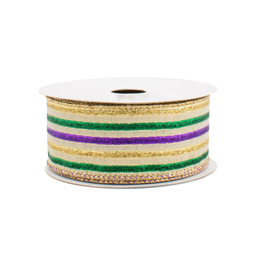 Lamé Striped Mardi Gras Ribbon - 1 1/2" x 10 Yards