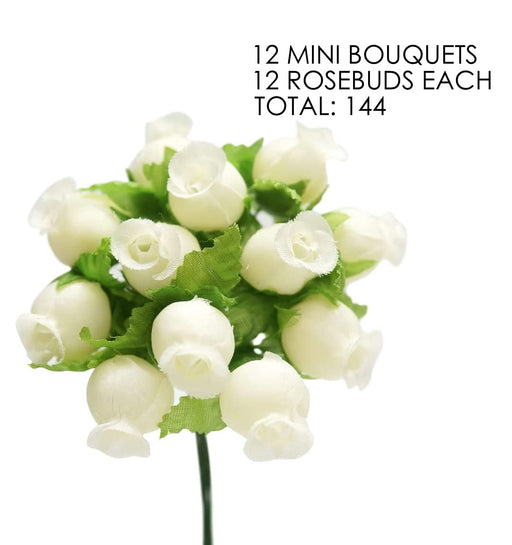 Ivory Artificial Silk Mini Roses - 12 Dozens, 144 Rosebuds Total