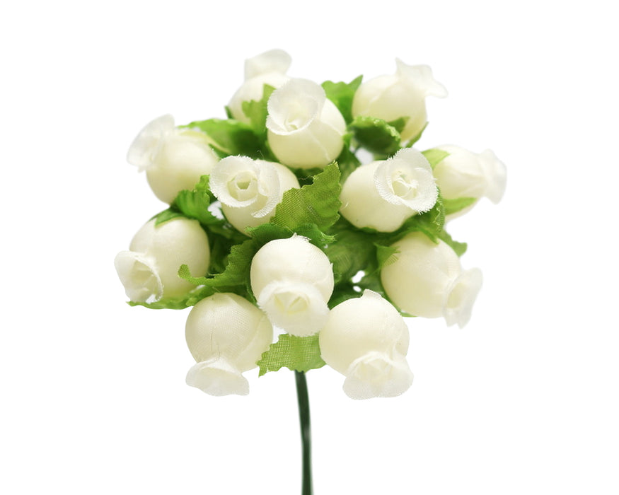 Ivory Artificial Silk Mini Roses - 12 Dozens, 144 Rosebuds Total