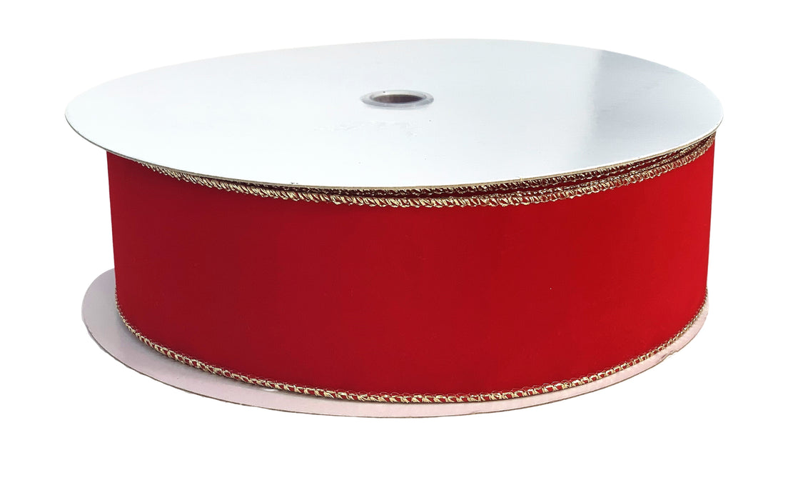 Gold Edge Red Velvet Ribbon - 2 1/2" x 50 Yards