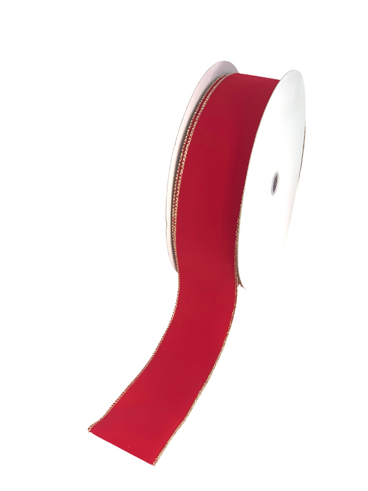 Gold Edge Red Velvet Ribbon - 2 1/2" x 50 Yards