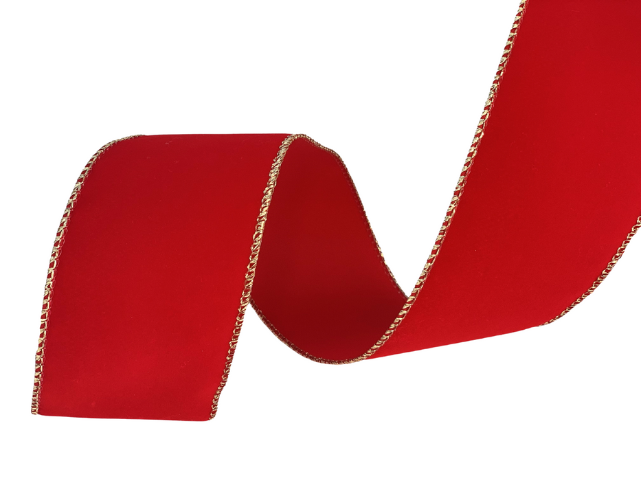 Gold Edge Red Velvet Ribbon - 2 1/2" x 50 Yards