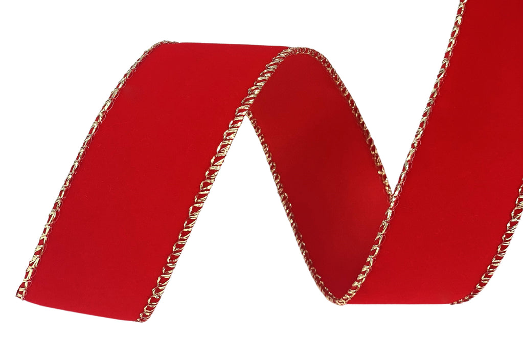 Gold Edge Red Velvet Ribbon - 1 1/2" x 50 Yards
