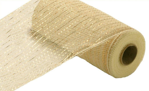 Metallic Gold Striped Cream Deco Mesh - 10" x 10 Yards