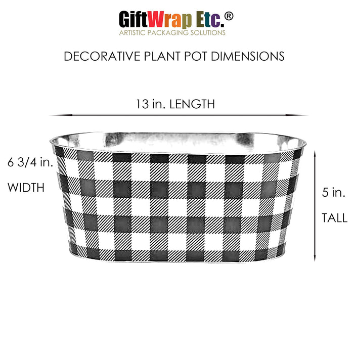 Decorative Buffalo Plaid Plant Pots - L 10" x W 5.25", 5" Tall, Black & White Gingham