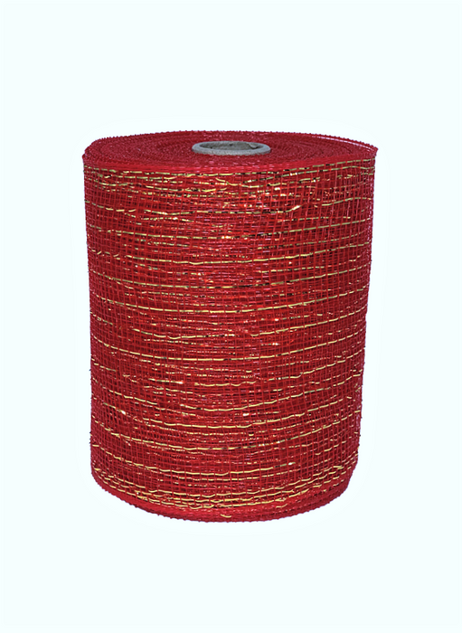 Christmas Wreath Maker Deco Mesh - 6" x 20 Yards, Red, Metallic Gold Stripes