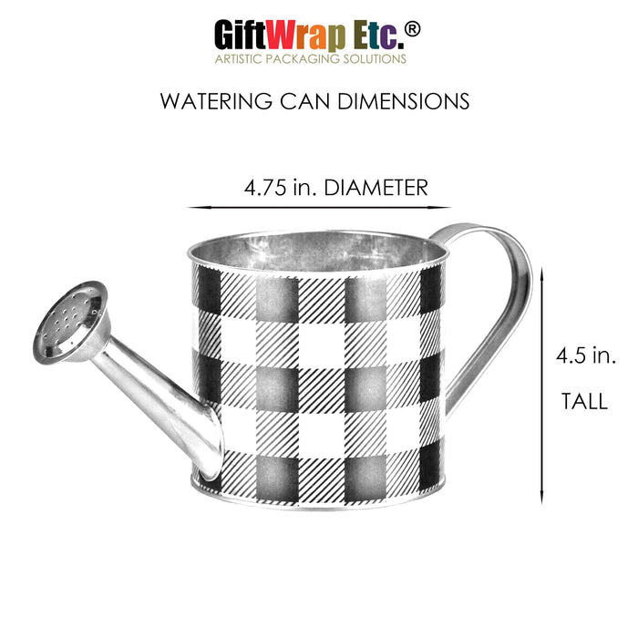 Buffalo Plaid Plant Watering Can - 4.75" Diameter, 4.5" Tall, White & Black Checkered