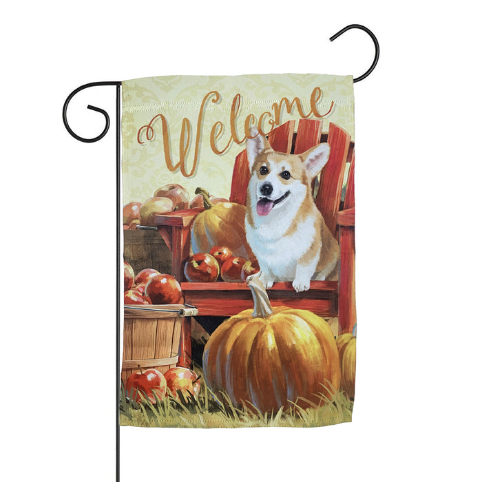Corgi Fall Welcome Garden Flag – 12"x18" Yard Décor