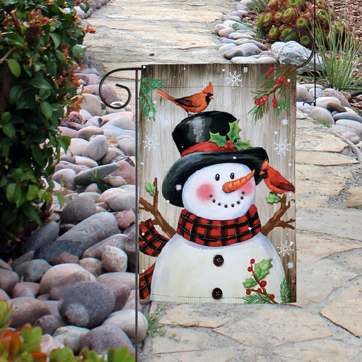 Frosty Snowman and Cardinals Garden Flag