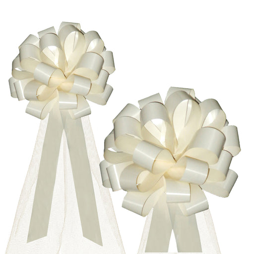 Wedding Pull Bows with Tulle Tails - 8" Wide, Set of 6