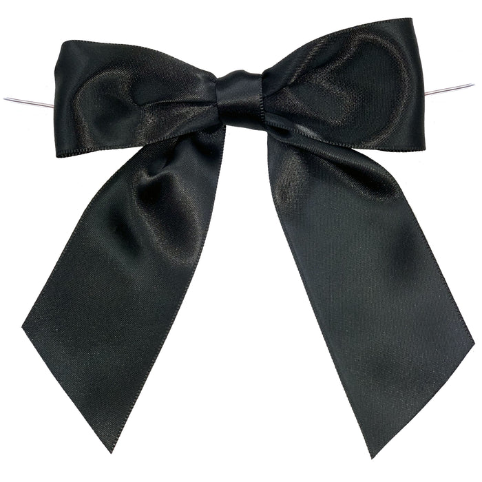 Pre-Tied Black Satin Bows - 4 1/2" Wide, Set of 12