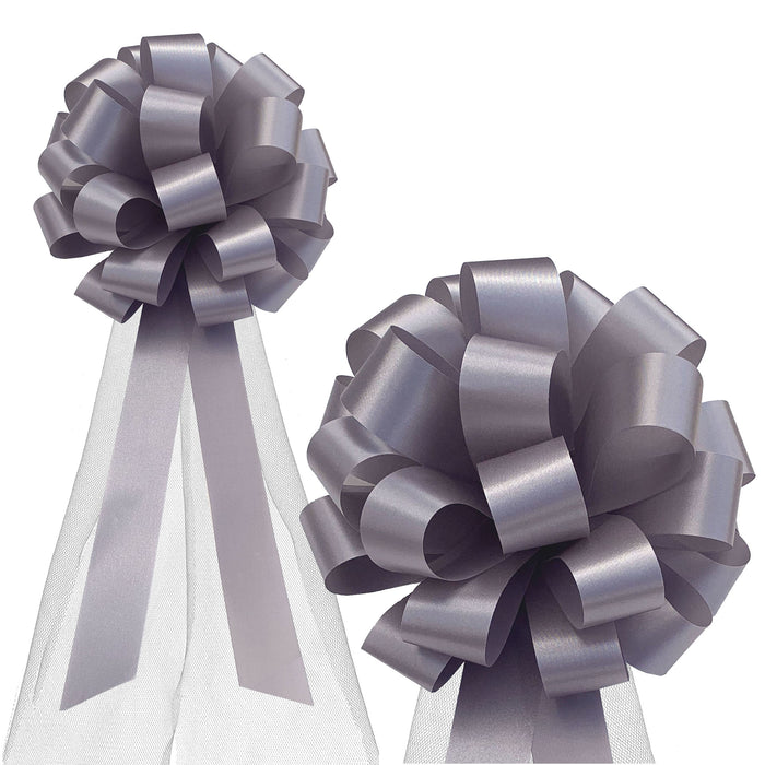 Wedding Pull Bows with Tulle Tails - 8" Wide, Set of 6